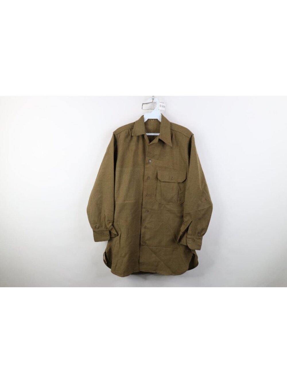 Vtg 40s WWII Mens 14 32 Distressed USGI Military Wool OD Field Button Shirt USA